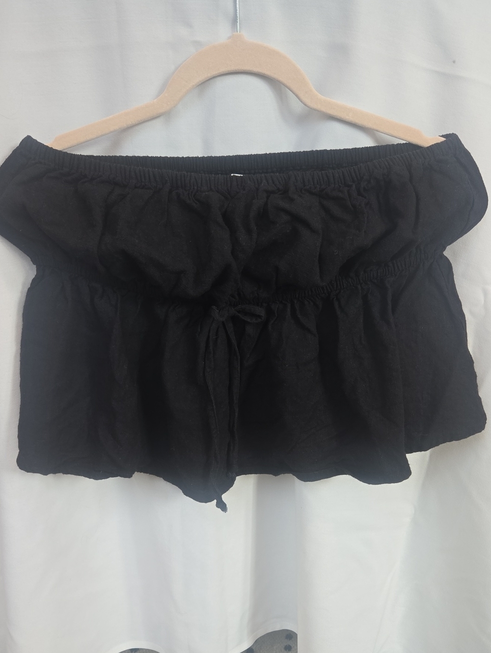 Off-Shoulder Black Crop Top with Front Tie
